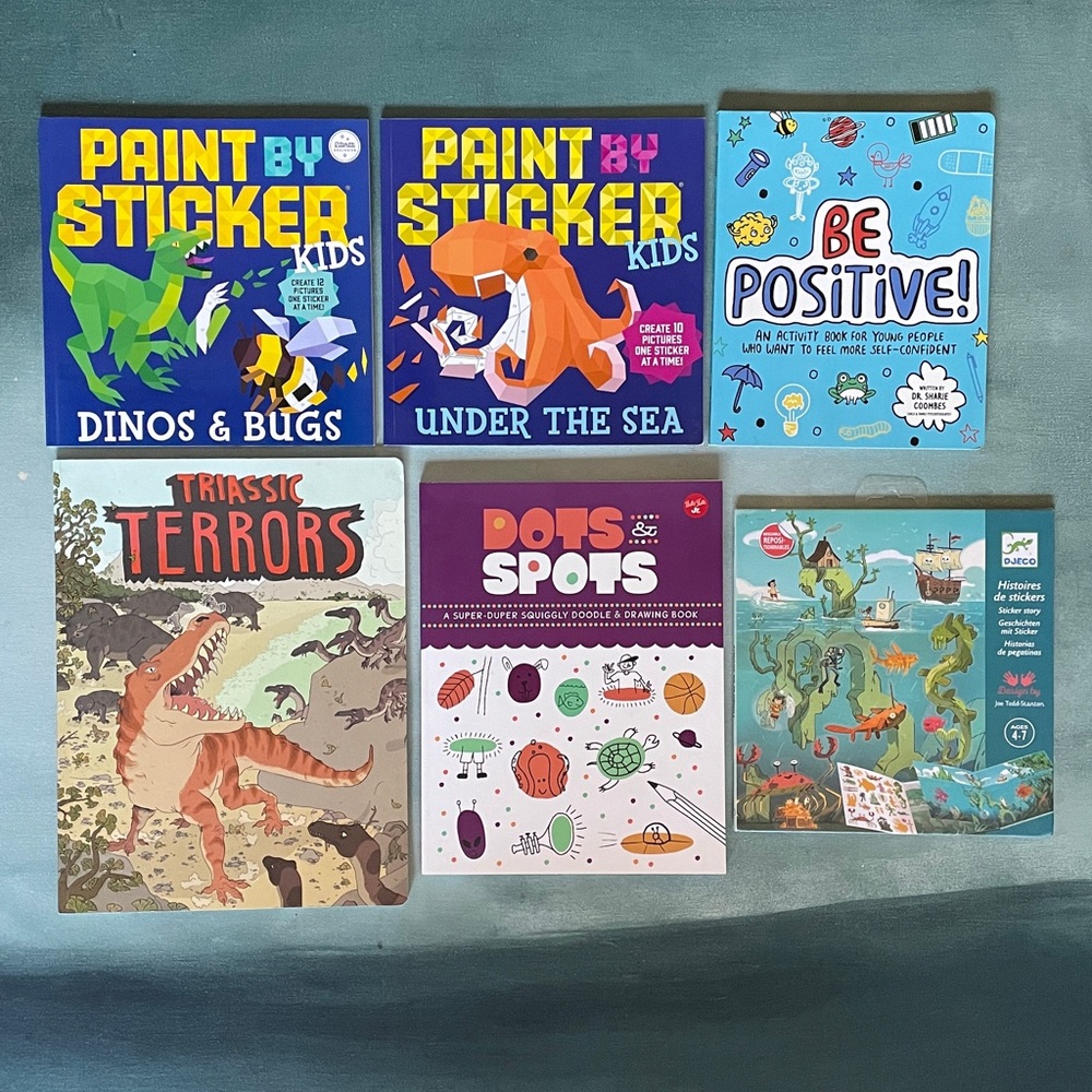 Lot Of 6 Activity Books for Kids Paint by Stickers + Dots & Spots + Be Positive